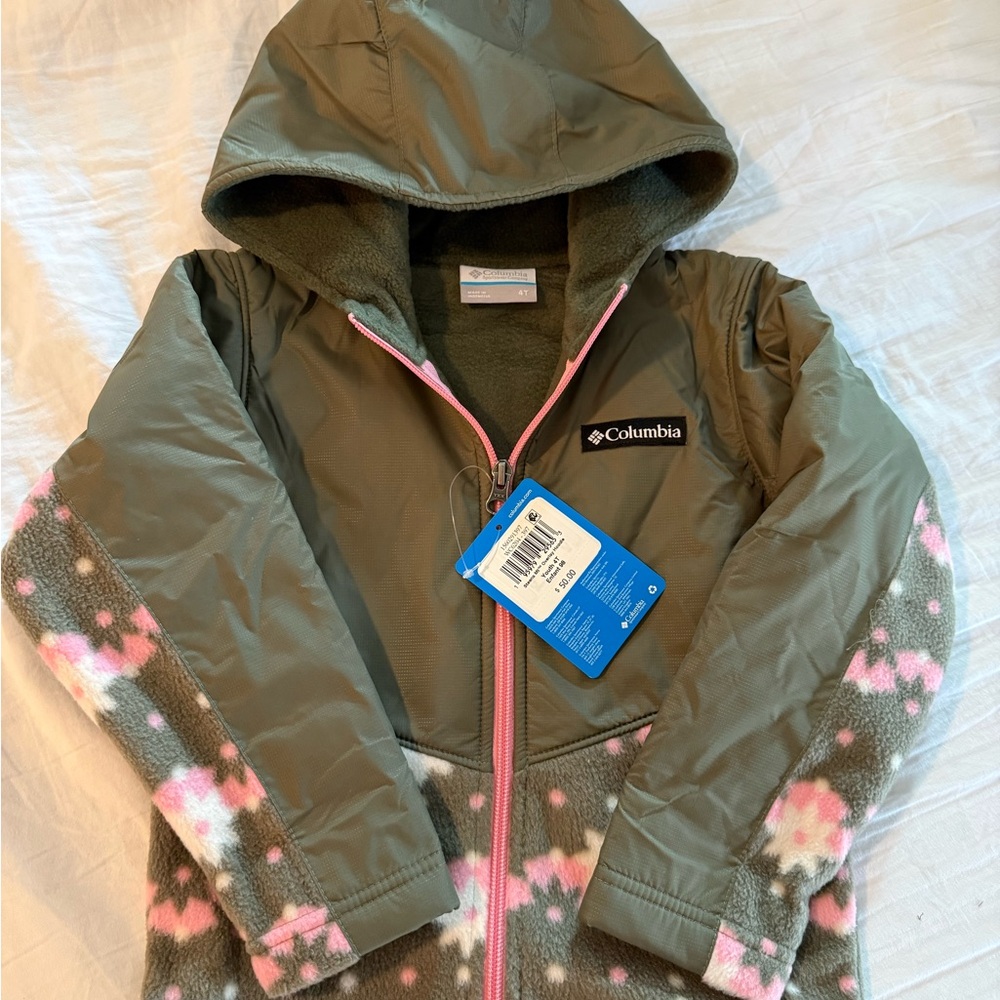 Columbia Olive and Pink Floral Hooded 4t Jacket